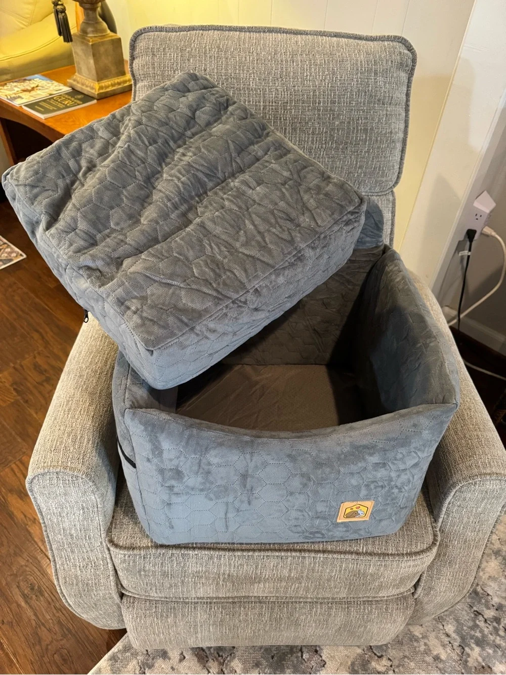 Plush Gray Dog Car Booster Seat - Secure Pet Travel